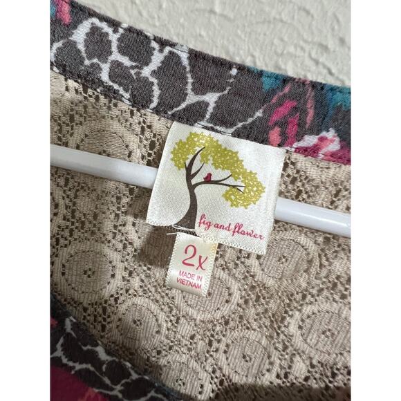 Fig and Flower Anthropologie 2X Floral  Blouse lace insert - Picture 3 of 4